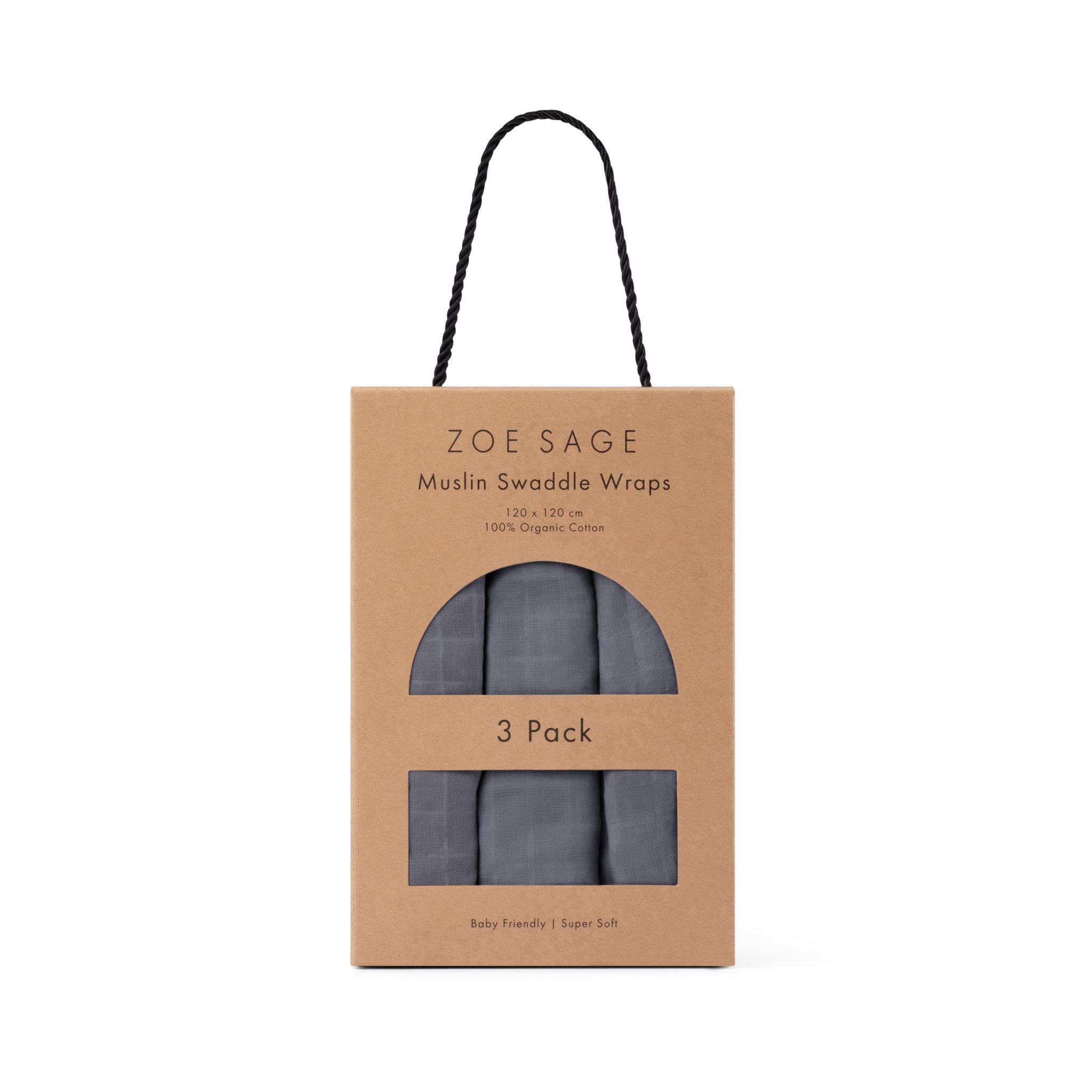 Organic Cotton Muslin Swaddle Wrap - 3pk - Storm Grey