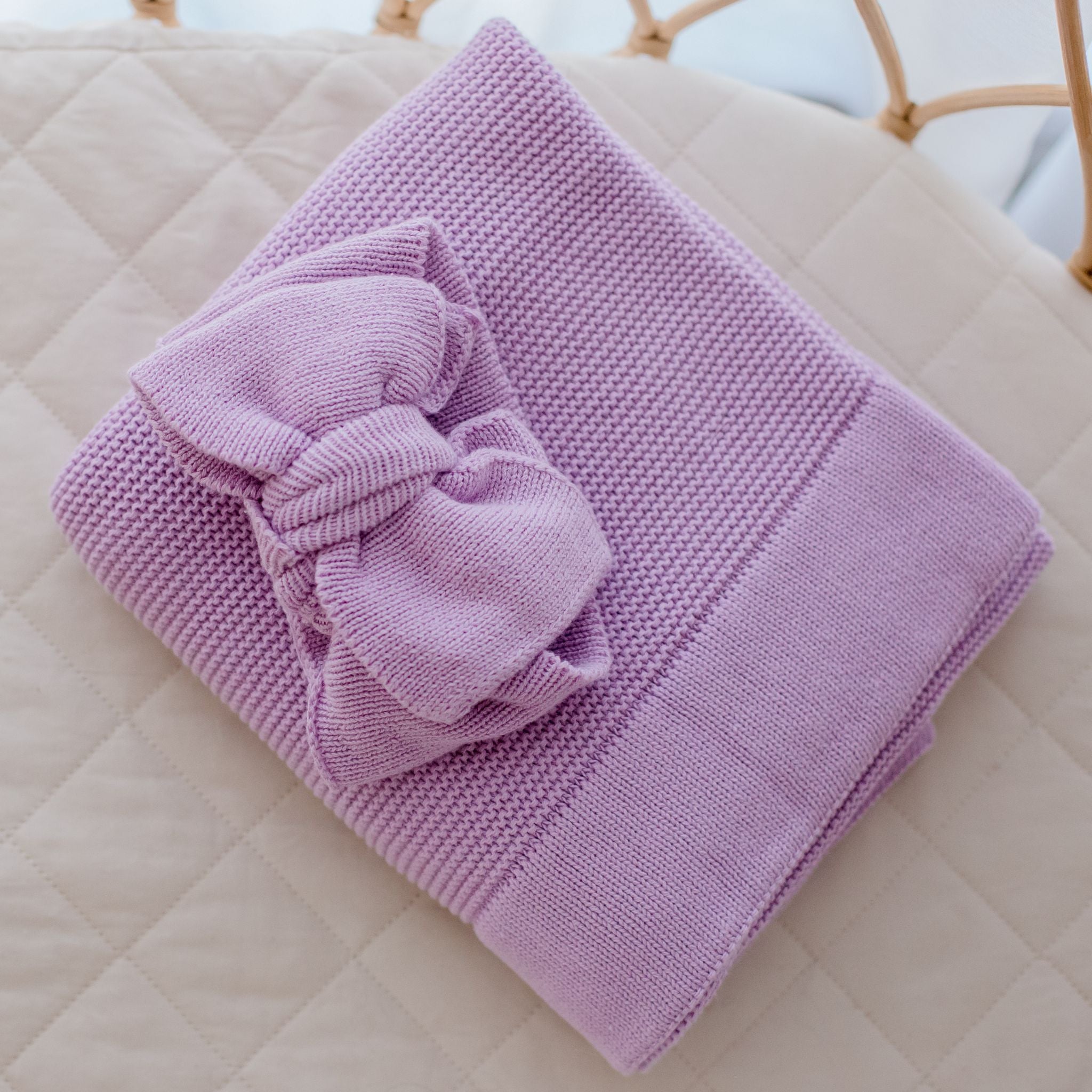 Baby Blanket and Topknot Set - Lilac