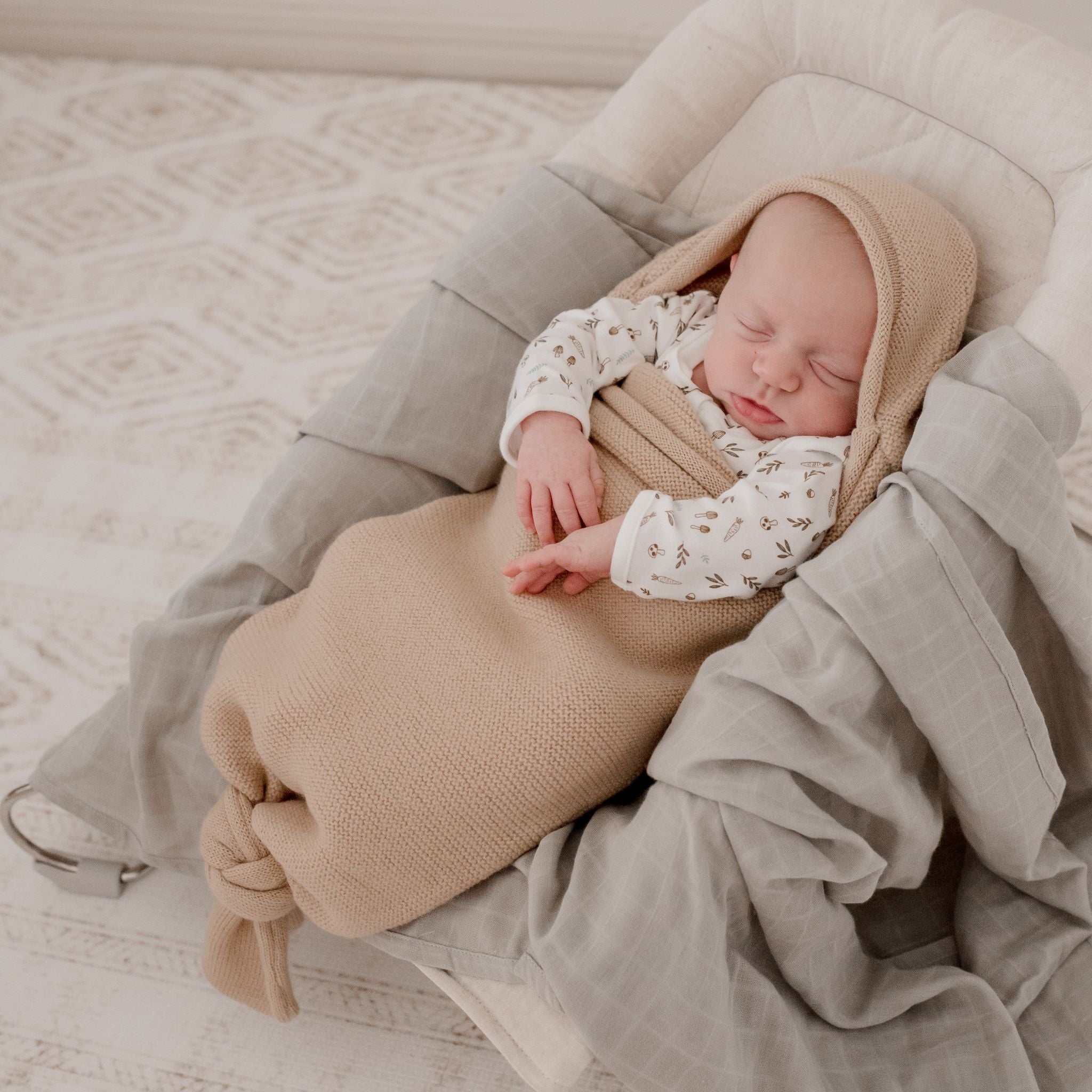 Merino Wool Newborn Cocoon Wrap - Nougat