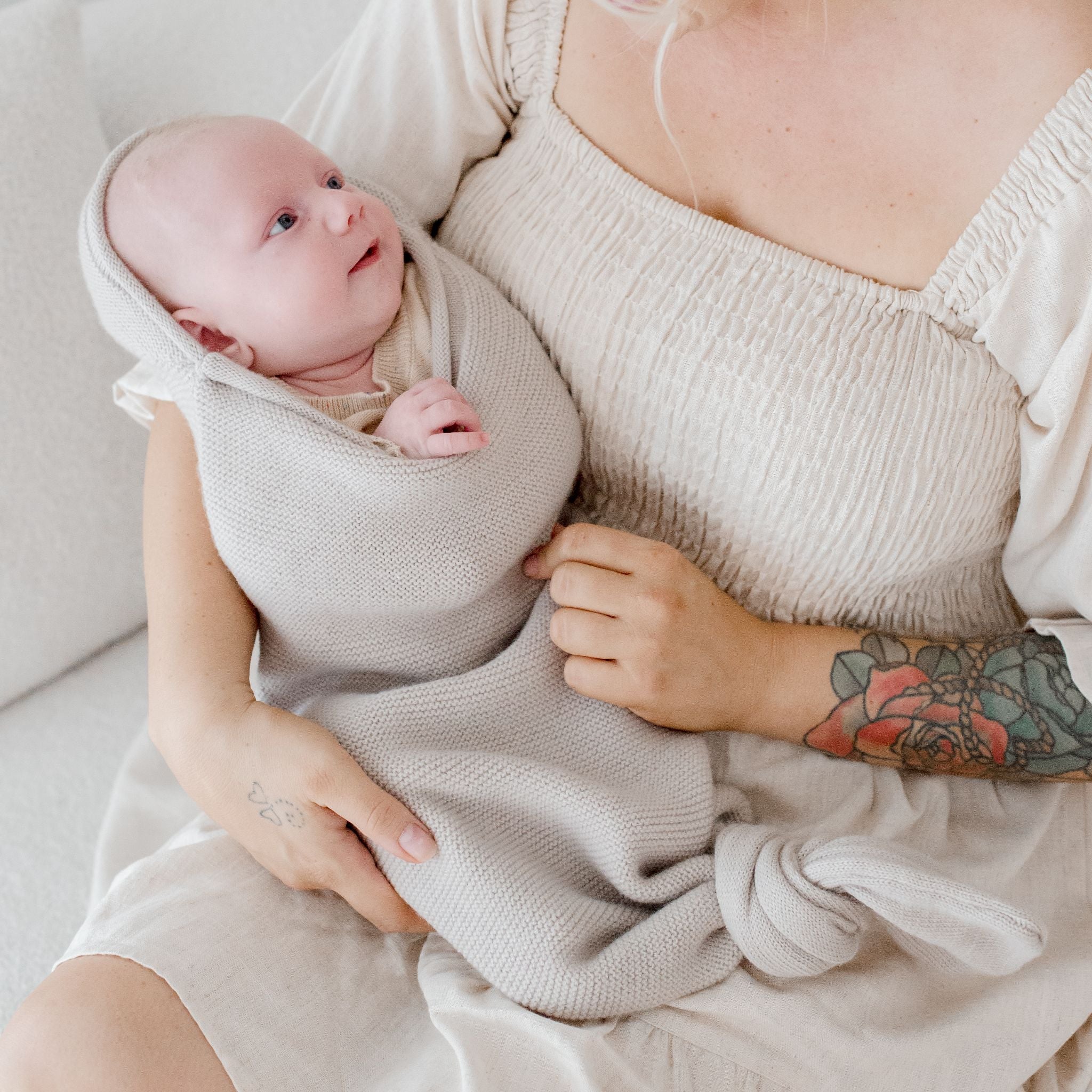 Merino Wool Newborn Cocoon Wrap - Stone