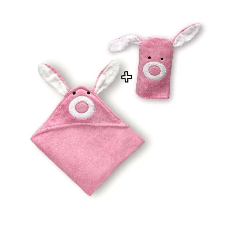 Bunny Hooded Baby Towel & Mitt - ROSA