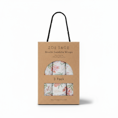 Organic Cotton Muslin Swaddle Wrap - 3pk - Gumnut Blossoms