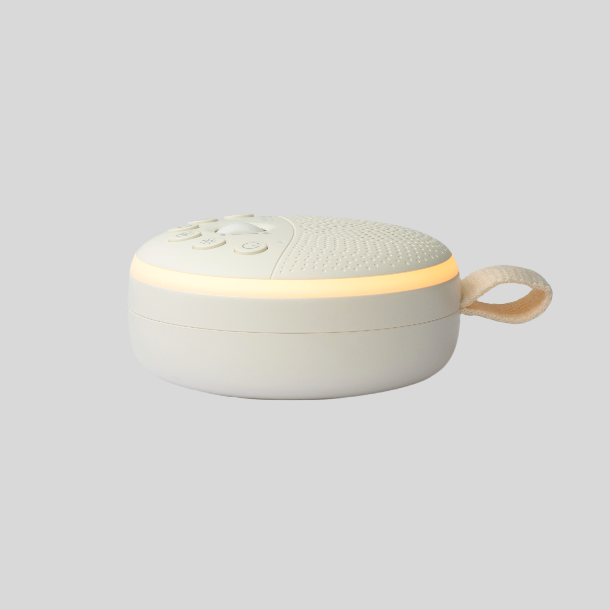 Portable white noise machine and night light in soft white finish for babies
