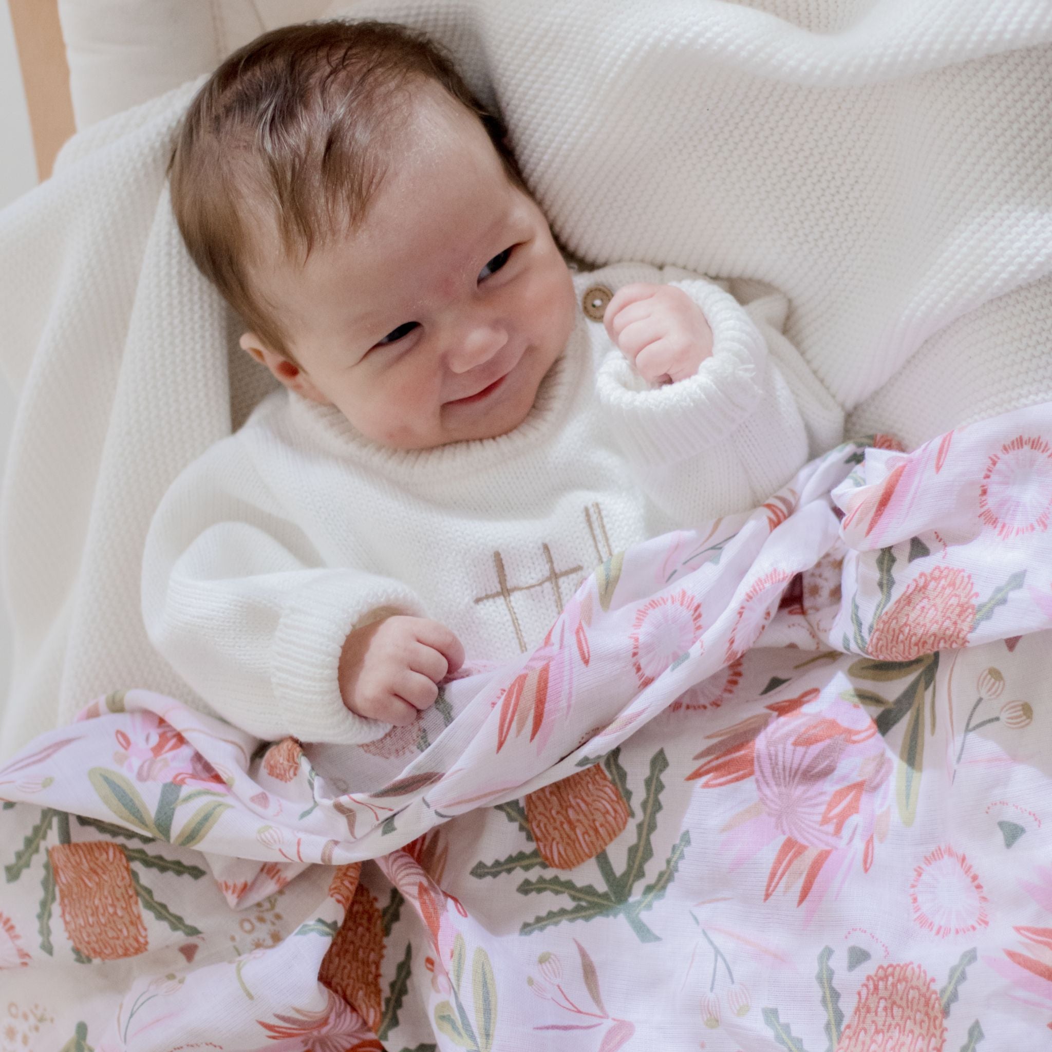 Organic Cotton Muslin Swaddle Wrap 120cm - Gumnut Blossoms