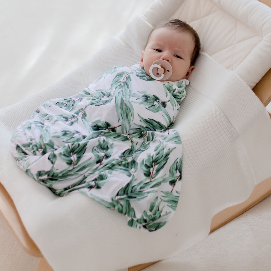 Stretchy Baby Swaddle Wrap - Blue Gum Leaf