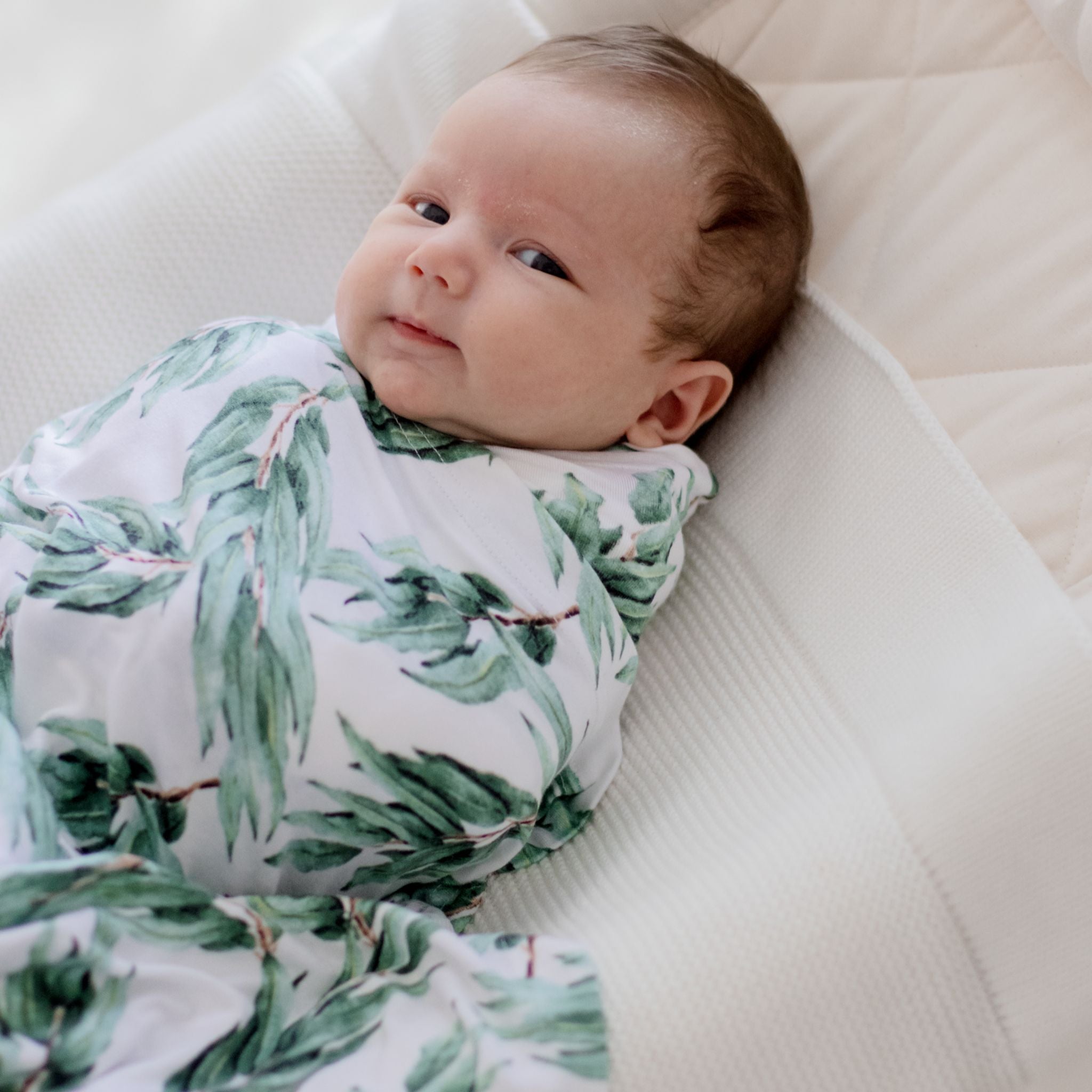 Blue Swaddle Wrap, Soft Stretchy Rayon, Blue Gum Leaf | Zoe Sage