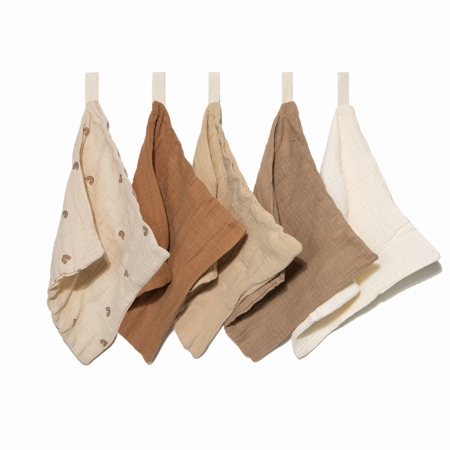 Organic Muslin Baby Wash Cloths, Soft & Gentle for Newborns - 5 Pack - Dusty Dunes