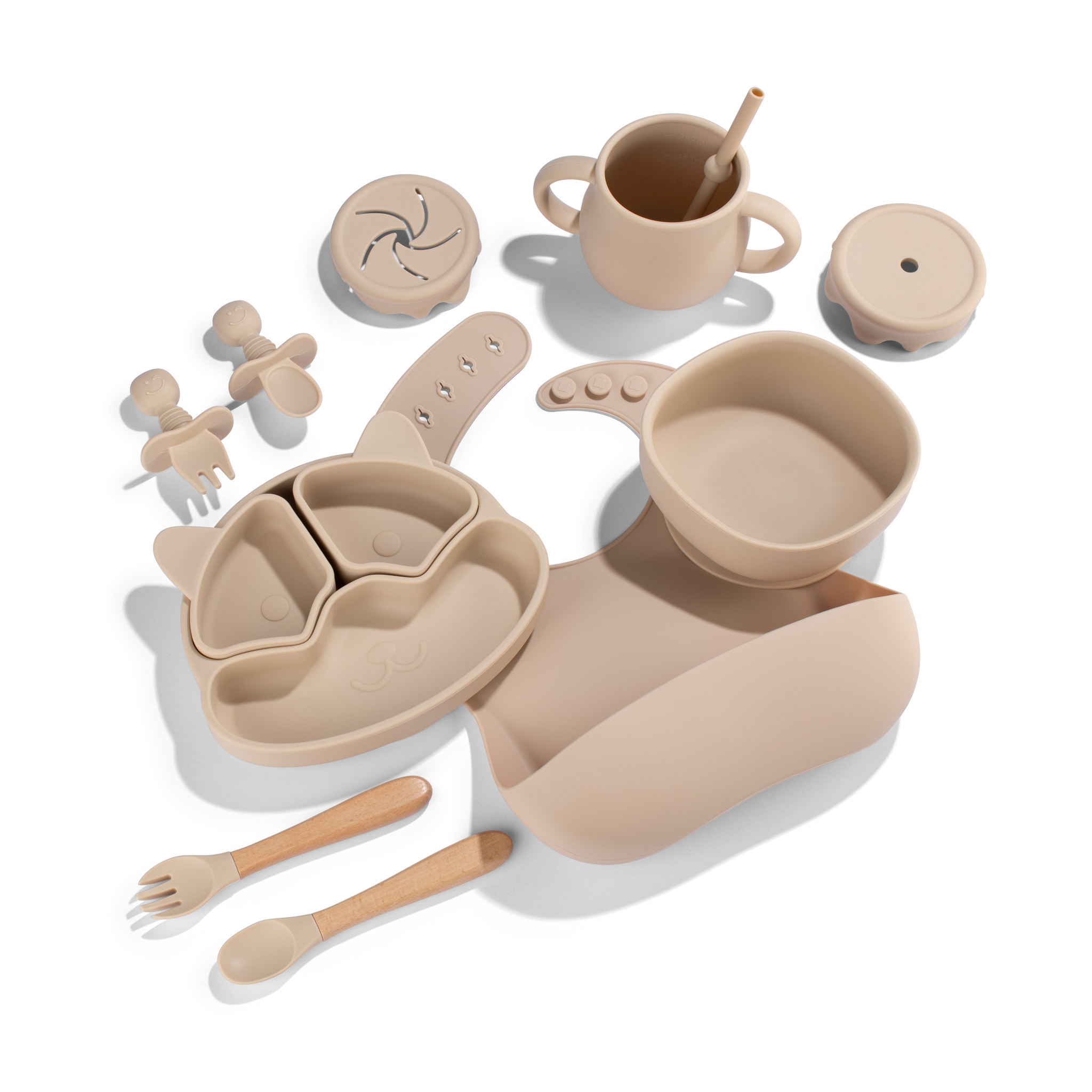 Chino silicone baby feeding set with eleven pieces by Zoe Sage
