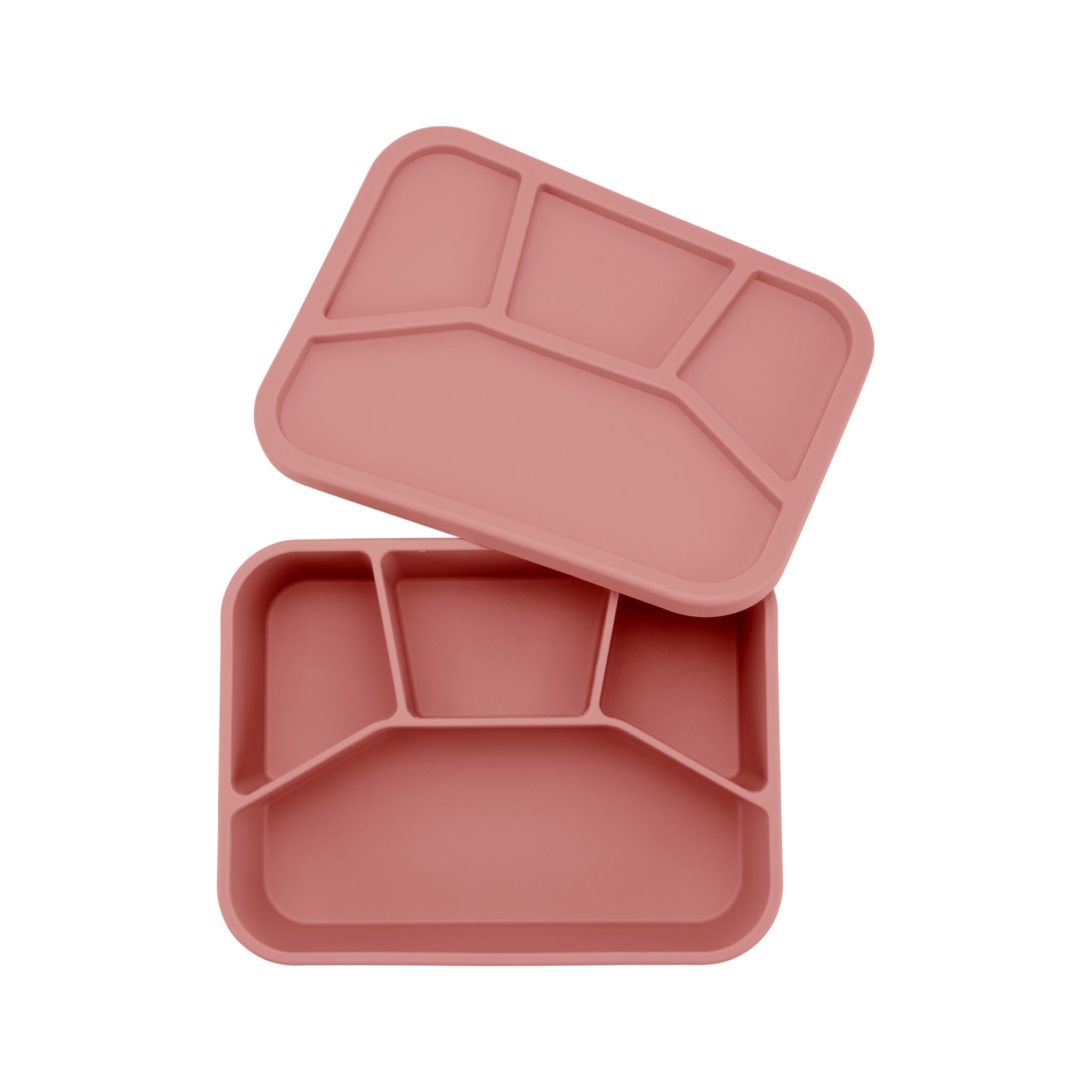 Dusty pink silicone bento lunch box with four compartments for kids meals
