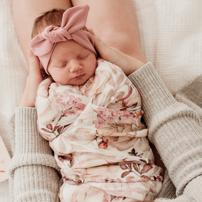 Rose baby top knot headband in solid colour by Zoe Sage