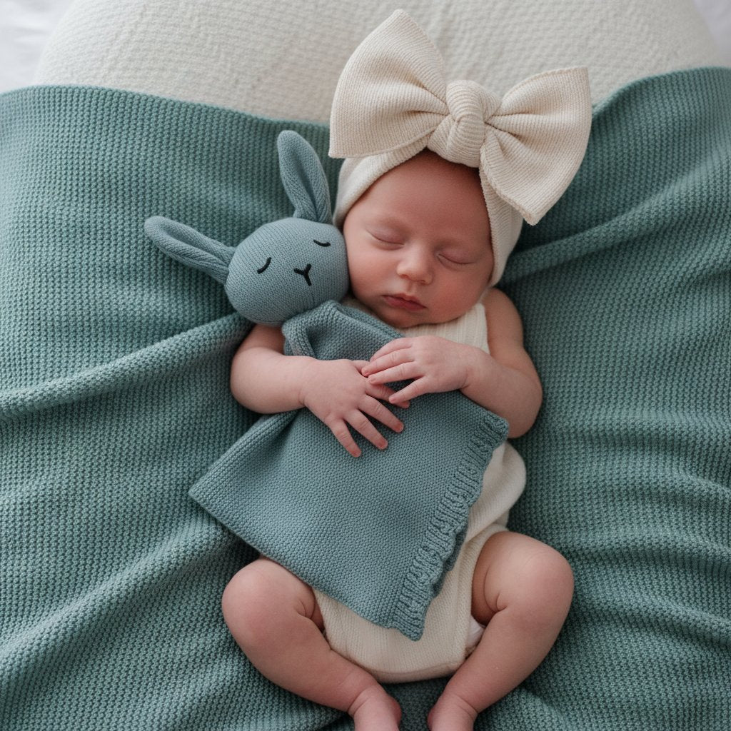 Soft mantis green baby blanket and lovey comforter set by Zoe Sage