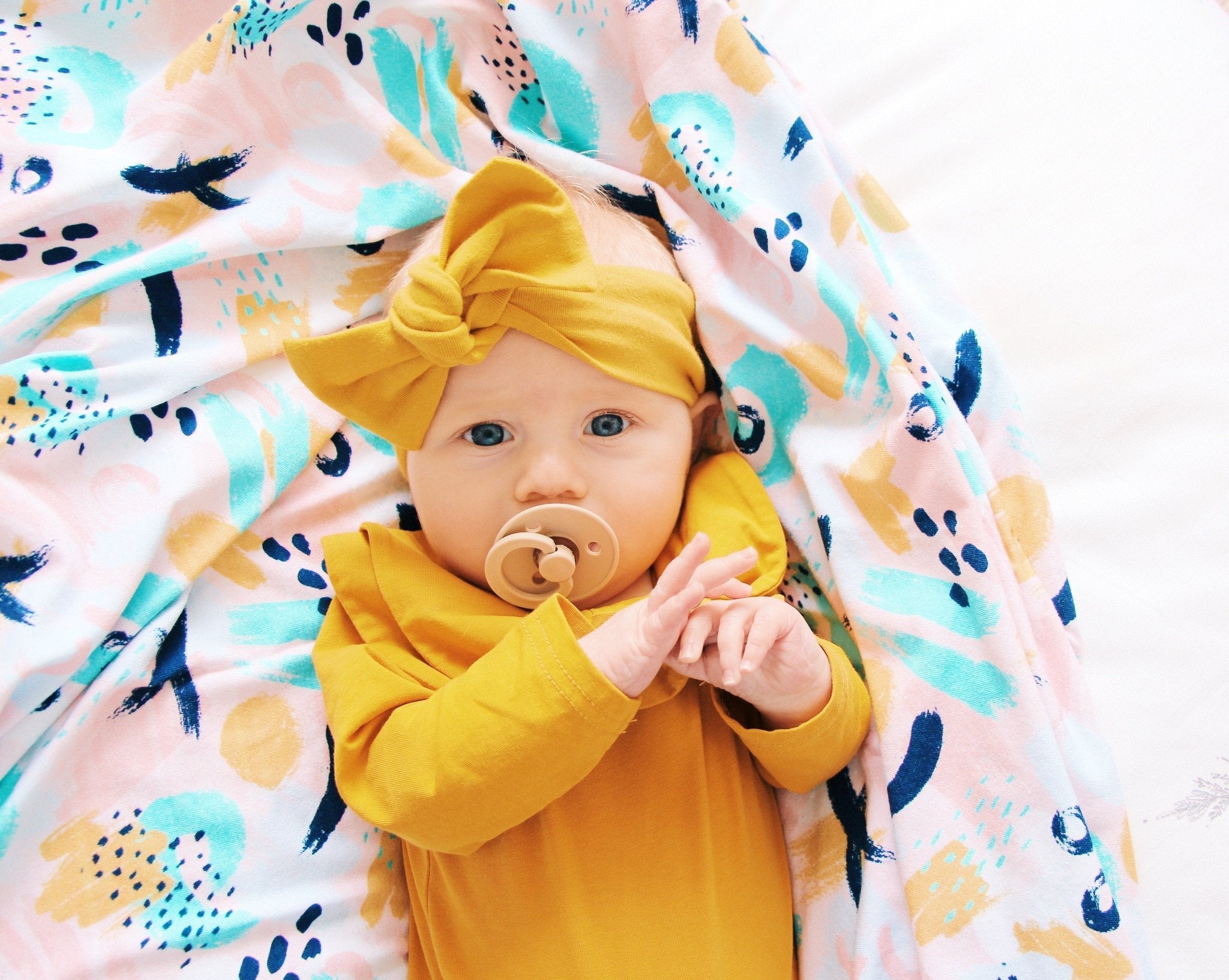Mustard yellow baby bow knot headband by Zoe Sage