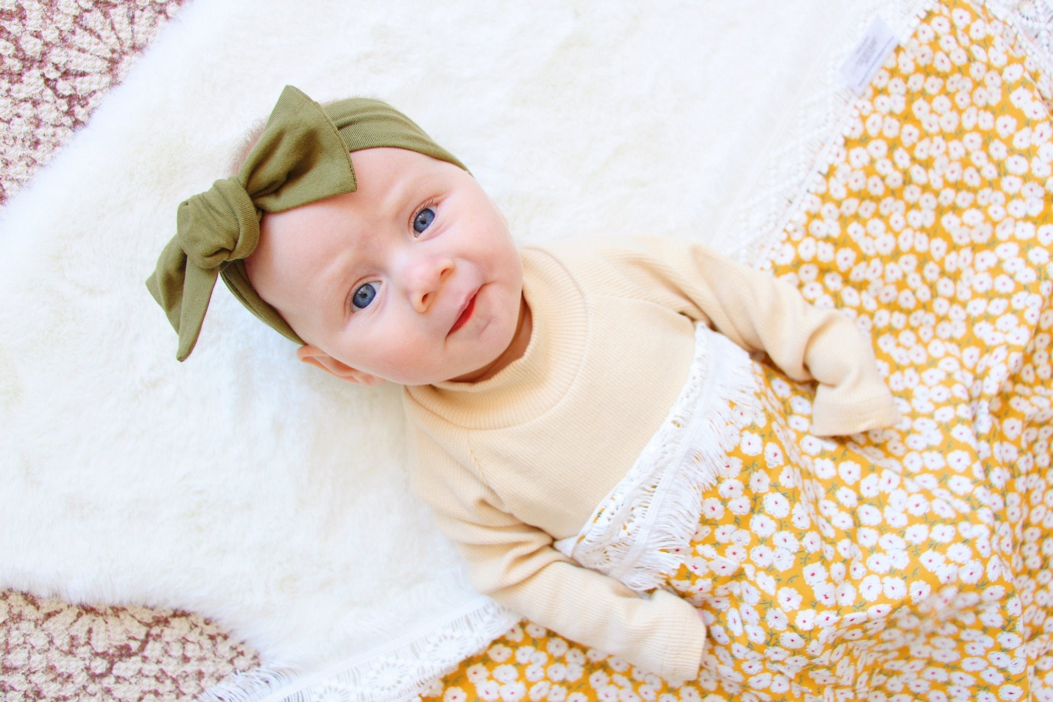 Olive green baby bow knot headband by Zoe Sage