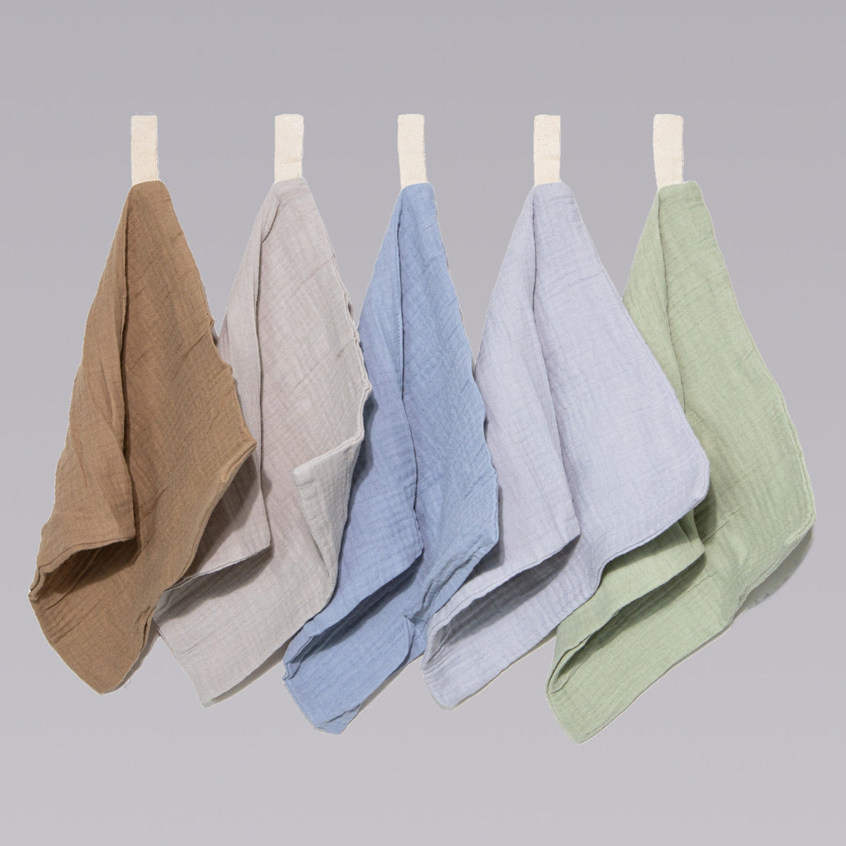 Organic muslin wash cloths in Earth and Sky